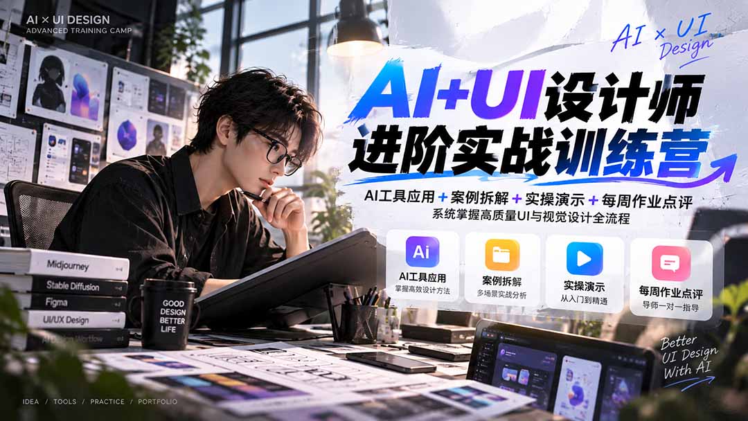 【无水印】AI+UI设计师进阶训练营-第4期：AI工具应用+案例拆解+实操演示+作业点评，掌握高质量UI与视觉设计全流程-985网创