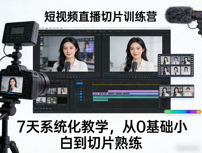 短视频直播切片训练营，7天系统化教学，从0基础小白到切片熟练-985网创