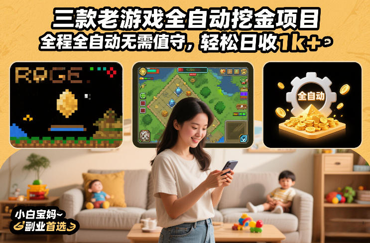 三款老游戏全自动挖金项目，全程全自动无需值守，轻松日收1k+，小白宝妈副业首选【揭秘】-985网创