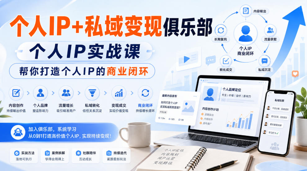 个人IP+私域变现俱乐部，个人IP实战课，帮你打造个人IP的商业闭环-985网创