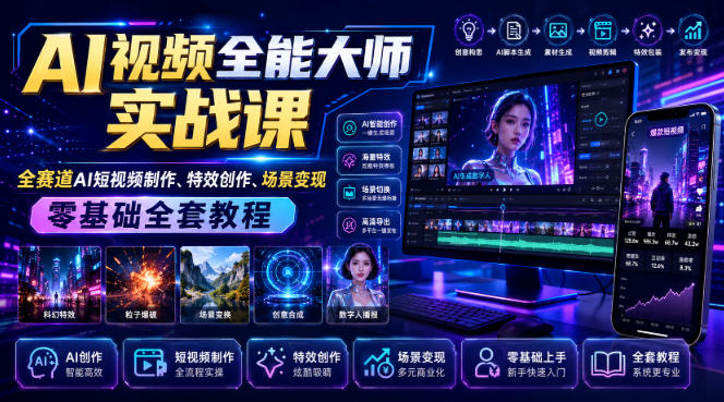 AI视频全能大师实战课｜全赛道AI短视频制作、特效创作、场景变现零基础全套教程-985网创