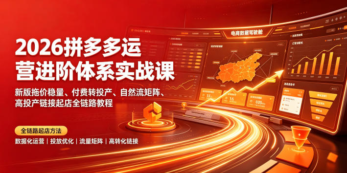 2026拼多多运营进阶体系实战课｜新版拖价稳量、付费转投产、自然流矩阵、高投产链接起店全链路教程-985网创