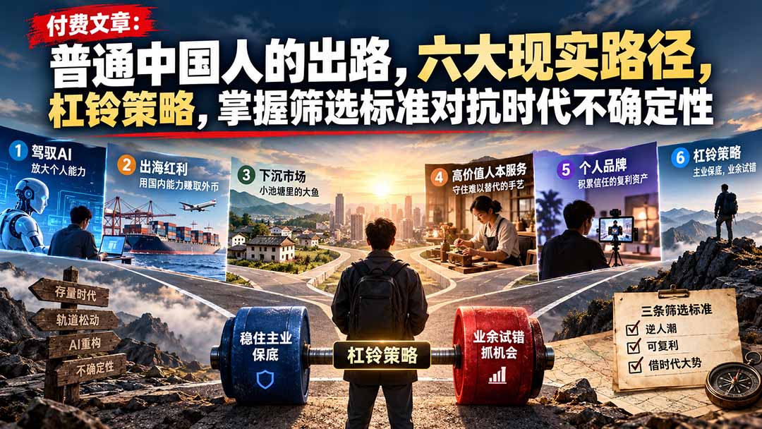 付费文章：普通中国人的出路，六大现实路径，杠铃策略，掌握筛选标准对抗时代不确定性-985网创
