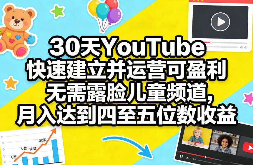 30天YouTube快速建立并运营可盈利无需露脸儿童频道，月入达到四至五位数收益-985网创