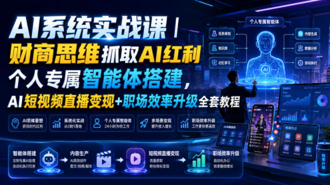 AI系统实战课｜财商思维抓取AI红利｜个人专属智能体搭建，AI短视频直播变现+职场效率升级全套教程-985网创