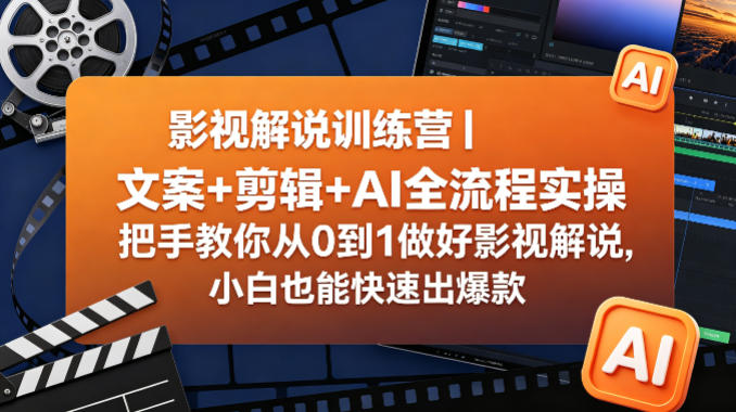 影视解说训练营｜文案+剪辑+AI全流程实操，把手教你从0到1做好影视解说，小白也能快速出爆款-985网创