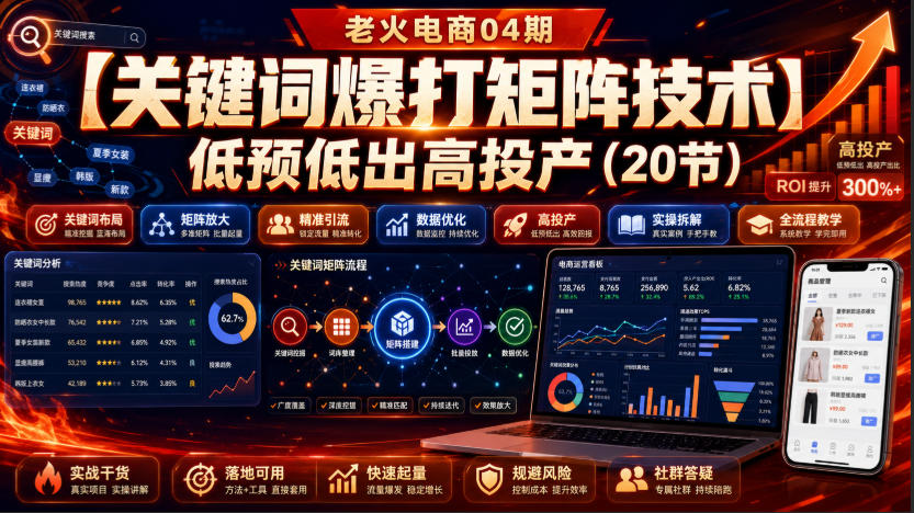 老火电商04期：【关键词爆打矩阵技术】低预低出高投产(20节)-985网创