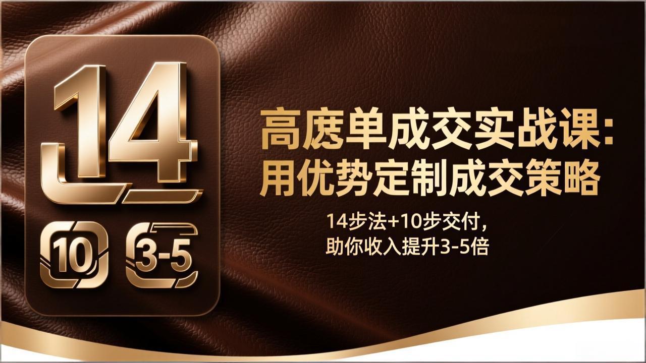 高客单成交实战课：用优势定制成交策略，14步法+10步交付，助你收入提升3-5倍-985网创