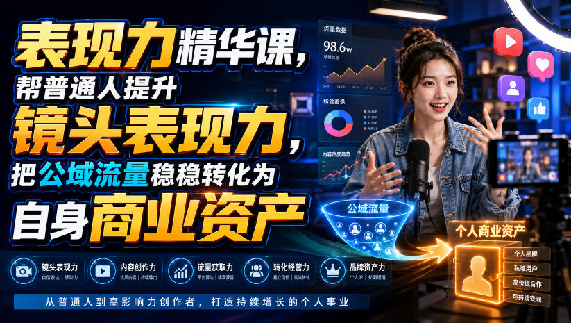表现力精华课，帮普通人提升镜头表现力，把公域流量稳稳转化为自身商业资产-985网创