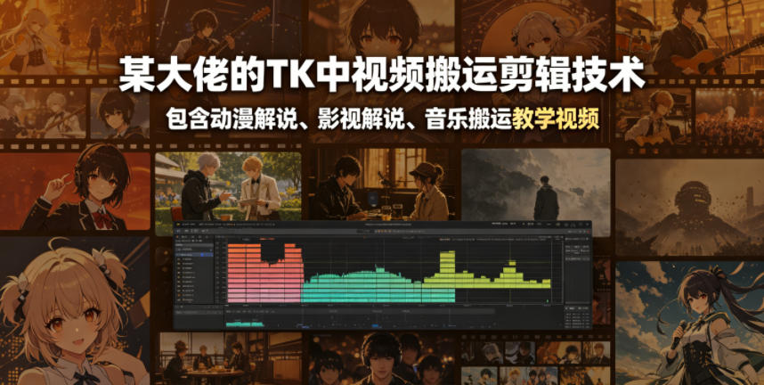 某大佬的TK中视频搬运剪辑技术，包含动漫解说、影视解说、音乐搬运教学视频-985网创