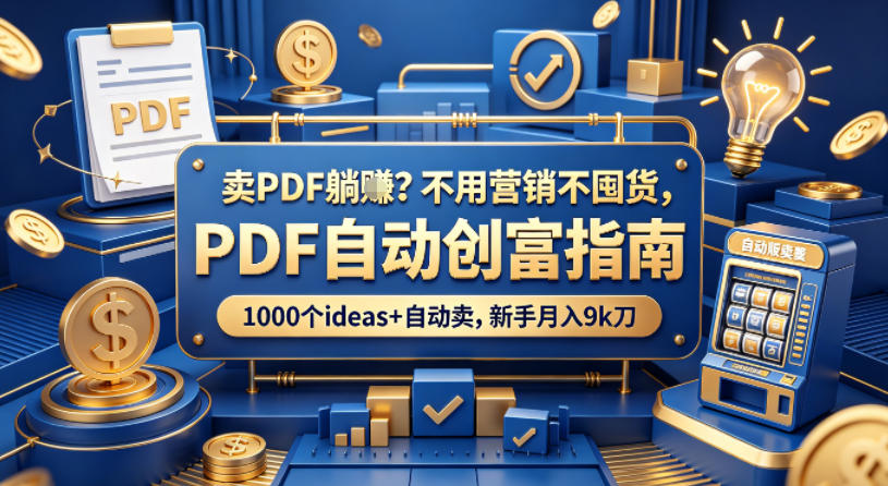 卖PDF躺賺？不用营销不囤货，PDF自动创富指南，1000个ideas+自动卖，新手月入9k刀【原创双语字幕】-985网创