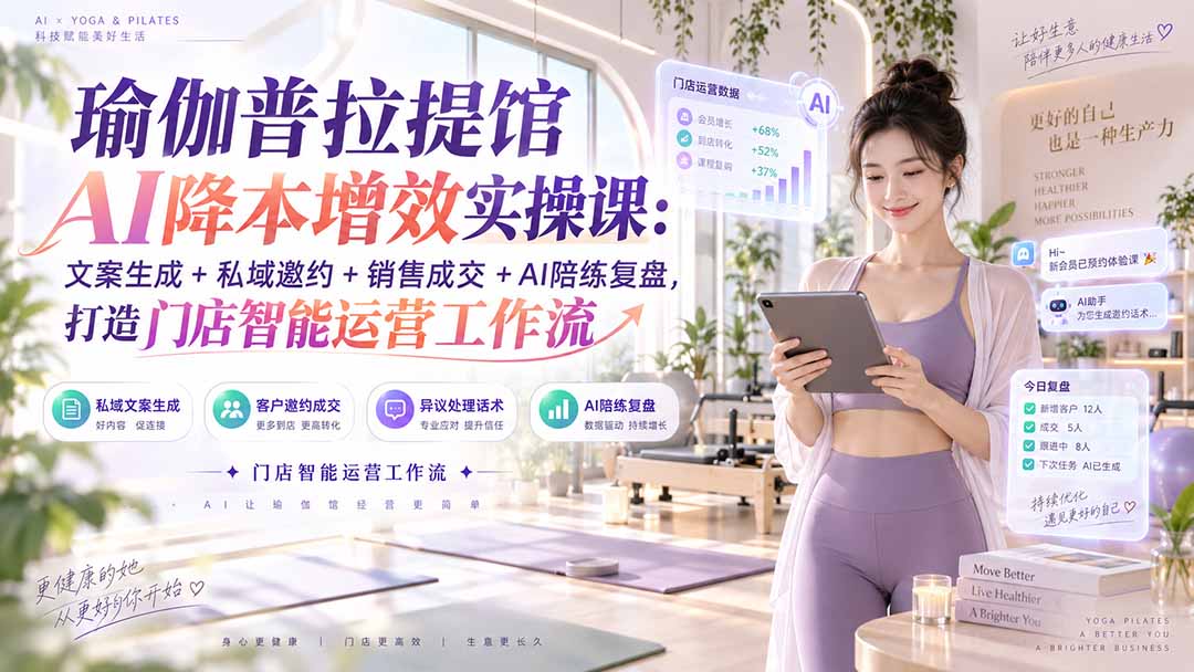 瑜伽普拉提馆AI降本增效实操课：文案生成+私域邀约+销售成交+AI陪练复盘，打造门店智能运营工作流-985网创
