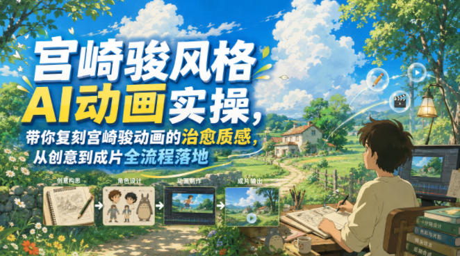 宫崎骏风格AI动画实操，带你复刻宫崎骏动画的治愈质感，从创意到成片全流程落地-985网创