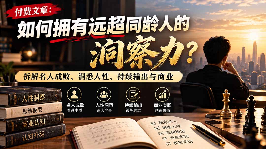 付费文章：如何拥有远超同龄人的洞察力？拆解名人成败、洞悉人性、持续输出与商业实践-985网创