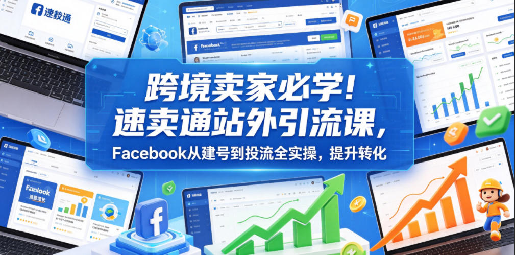 跨境卖家必学！速卖通站外引流课，Facebook从建号到投流全实操，提升转化-985网创