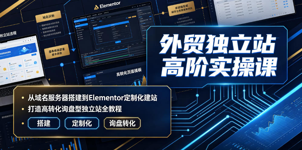 外贸独立站高阶实操课｜从域名服务器搭建到Elementor定制化建站，打造高转化询盘型独立站全教程-985网创