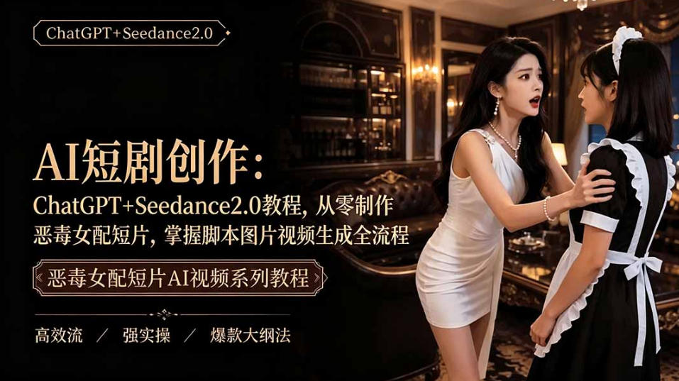 AI短剧从零创作实战课｜ChatGPT脚本撰写+Seedance2.0视频生成，恶毒女配短剧全流程教程-985网创