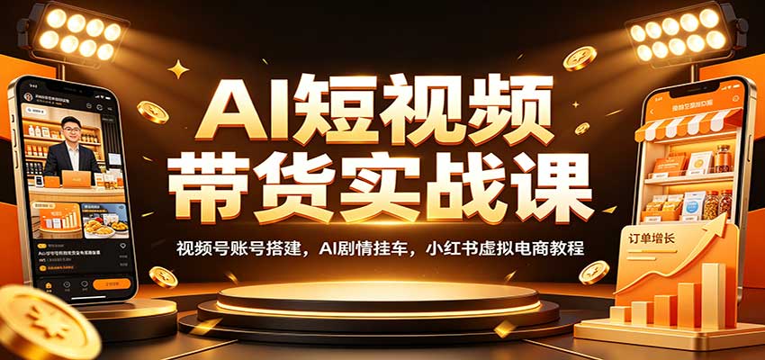 AI短视频带货实战课：视频号账号搭建，AI剧情挂车，小红书虚拟电商教程-985网创