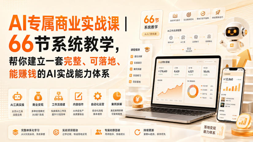 AI专属商业实战课｜66节系统教学，帮你建立一套完整、可落地、能賺钱的AI实战能力体系-985网创