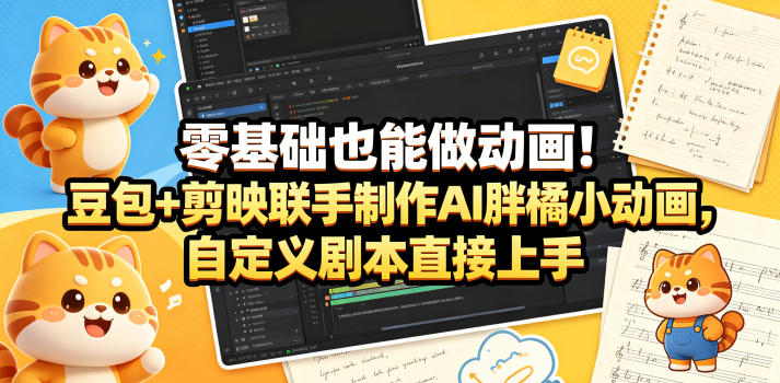 零基础也能做动画！豆包+剪映联手制作AI胖橘小动画，自定义剧本直接上手-985网创
