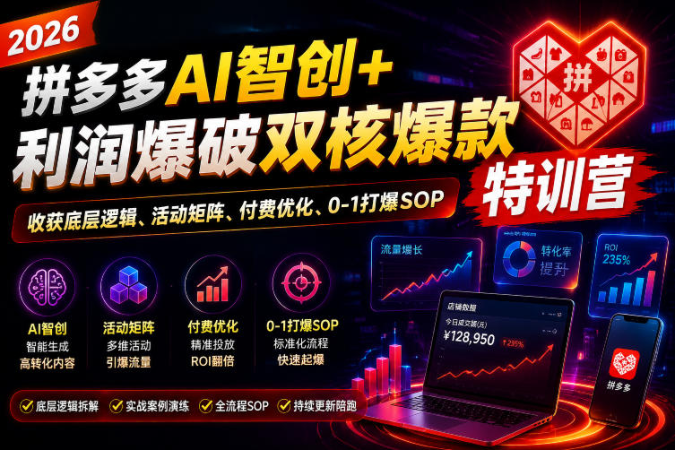 2026拼多多AI智创+利润爆破双核爆款特训营，收获底层逻辑、活动矩阵、付费优化、0-1打爆SOP-985网创