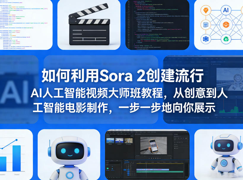 如何利用Sora 2创建流行AI人工智能视频大师班教程，从创意到人工智能电影制作，一步一步地向你展示-985网创