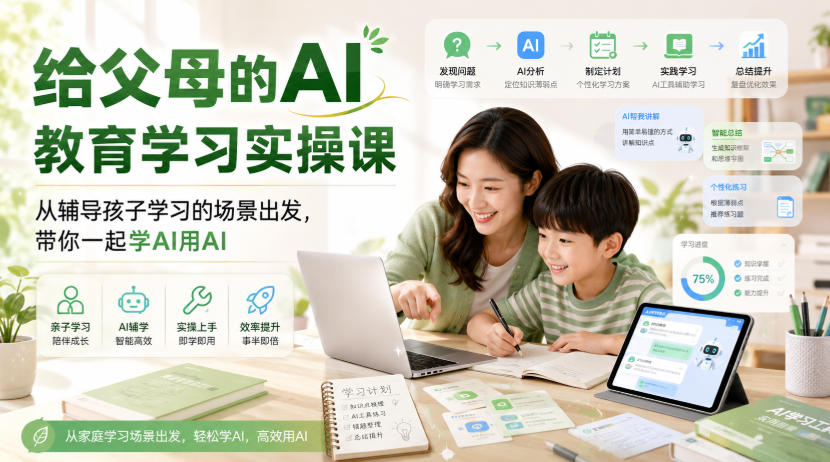 给父母的AI教育学习实操课，从辅导孩子学习的场景出发，带你一起学AI用AI-985网创