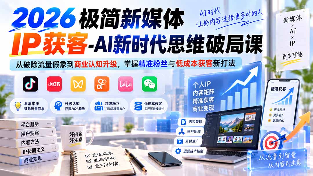 2026极简新媒体IP获客-AI新时代思维破局课：从破除流量假象到商业认知升级，掌握精准粉丝与低成本获客新打法-985网创