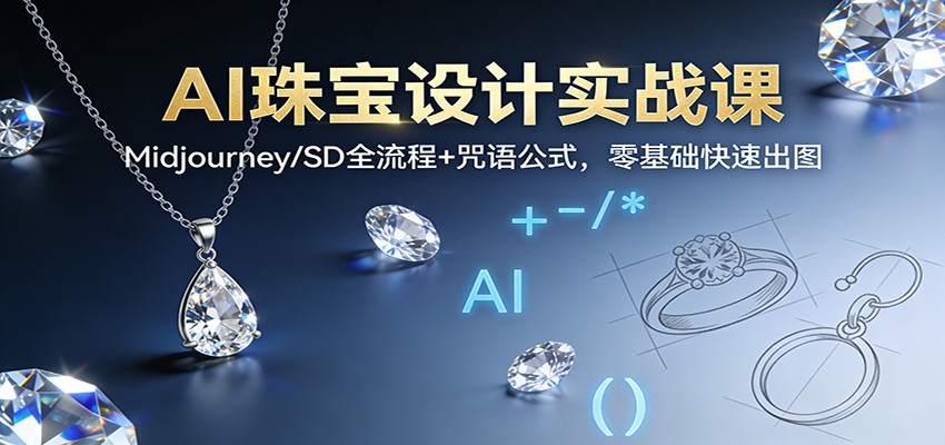 AI珠宝设计实战课：Midjourney/SD全流程+咒语公式，零基础快速出图-985网创