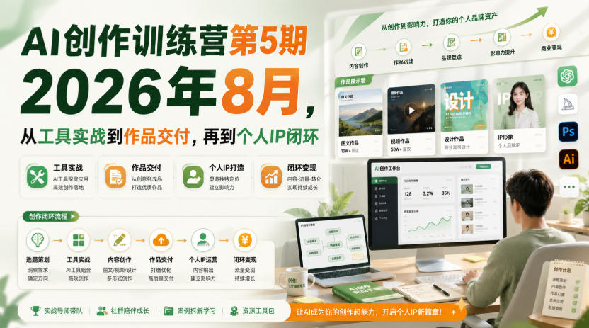 AI创作训练营第5期2026年8月，从工具实战到作品交付，再到个人IP闭环(更新0904)-985网创