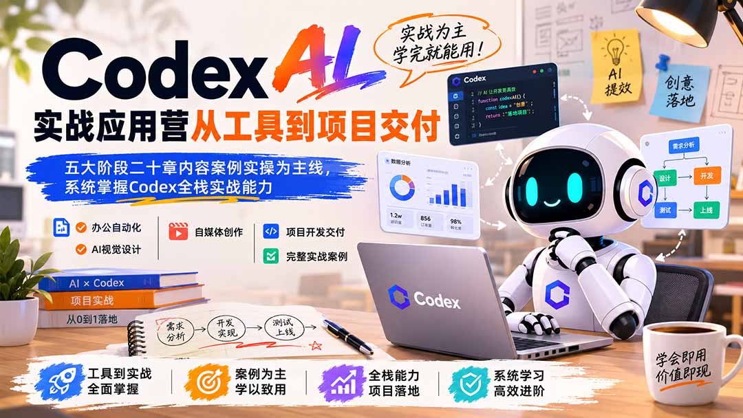 Codex AI实战应用营从工具到项目交付；五大阶段二十章内容案例实操为主线，系统掌握Codex全栈实战能力-985网创