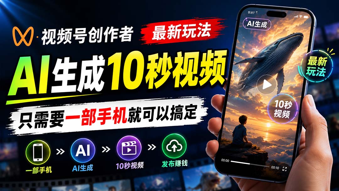 视频号创作者最新玩法，AI生成10秒视频，只需要一部手机就可以搞定-985网创
