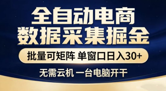 独家电商数据全自动采集项目，批量可矩阵，单窗口轻松日入3张+【揭秘】-985网创