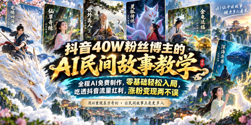 抖音40W粉丝博主的AI民间故事教学，全程AI免费制作，零基础轻松入局，吃透抖音流量红利，涨粉变现两不误-985网创
