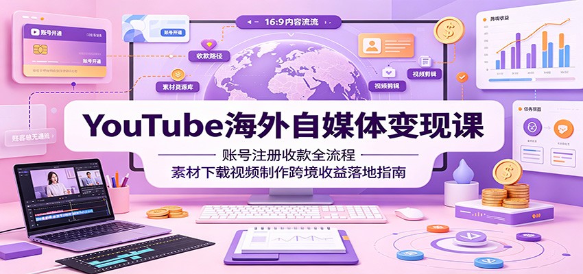 YouTube海外自媒体变现课：账号注册收款全流程，素材下载视频制作跨境收益落地指南-985网创