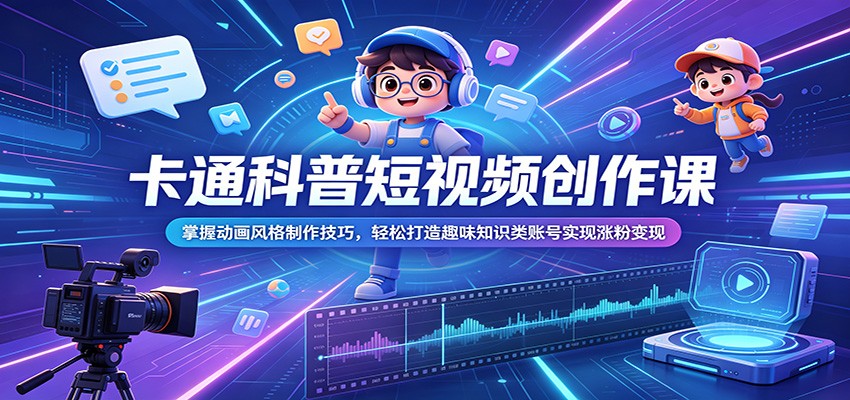 卡通科普短视频创作课：掌握动画风格制作技巧，轻松打造趣味知识类账号实现涨粉变现-985网创