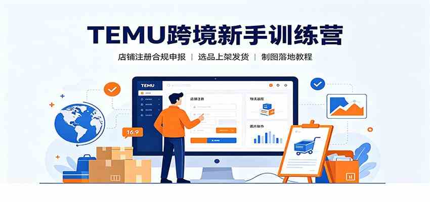 TEMU跨境新手训练营：店铺注册合规申报，选品上架发货制图落地教程-985网创
