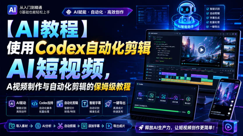 【AI教程】使用Codex自动化剪辑AI短视频，AI视频制作与自动化剪辑的保姆级教程-985网创