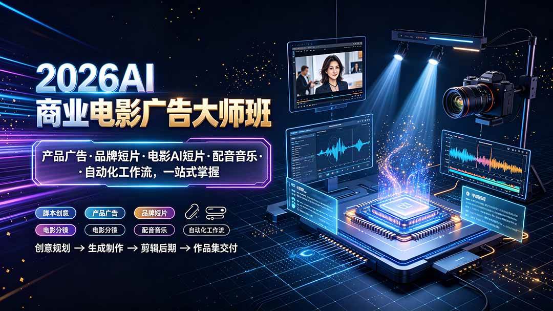 （19303期）2026AI商业电影广告大师班：产品广告·品牌短片·电影AI短片·配音音乐·自动化工作流，一站式掌握-985网创