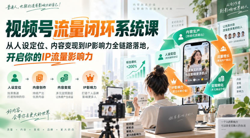 视频号流量闭环系统课，从人设定位、内容变现到IP影响力全链路落地，开启你的IP流量影响力-985网创