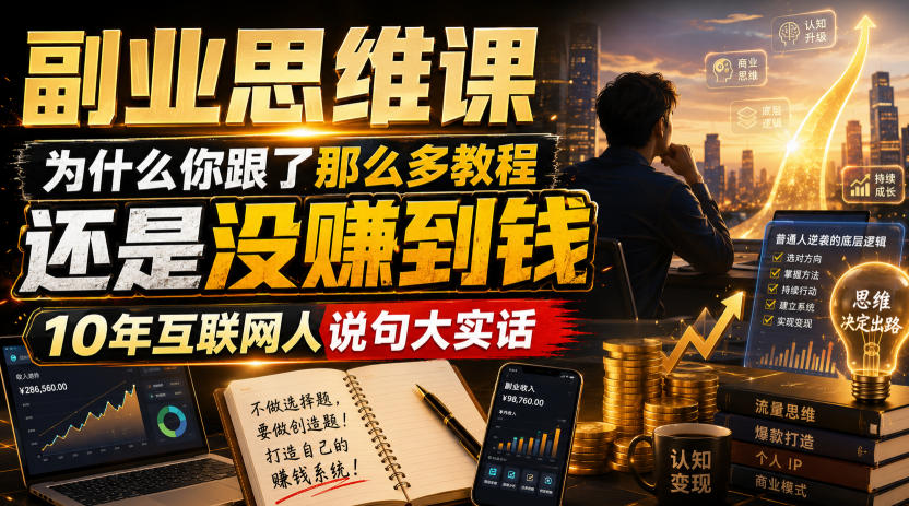 副业思维课，为什么你跟了那么多教程，还是没赚到钱，10年互联网人说句大实话【揭秘】-985网创