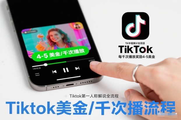 TK中视频计划项目，Tiktok第一人称解说流程，每干次播放奖励4-5美金-985网创