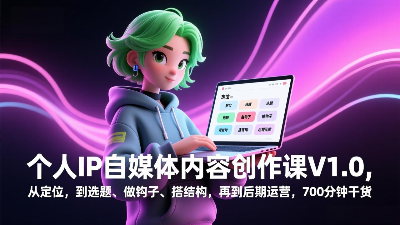 个人IP自媒体内容创作课V1.0，从定位，到选题、做钩子、搭结构，再到后期运营，700分钟干货-985网创