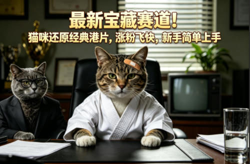 最新宝藏赛道！猫咪还原经典港片，涨粉飞快，新手简单上手-985网创