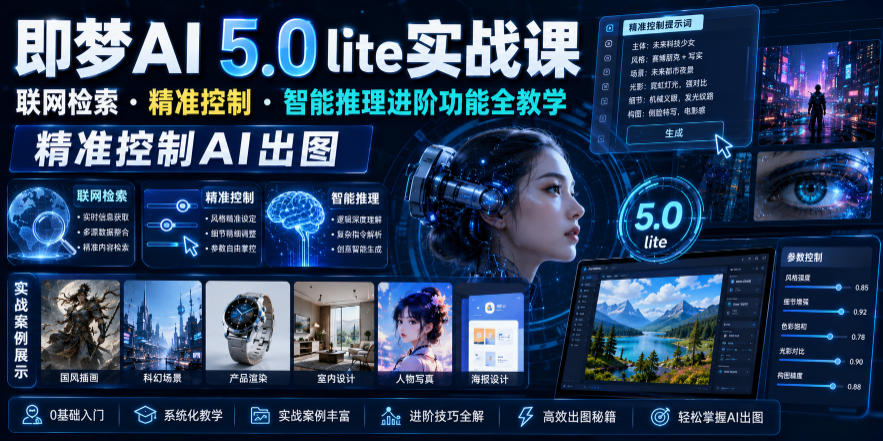 即梦AI 5.0 lite实战课，联网检索・精准控制・智能推理进阶功能全教学，精准控制AI出图-985网创