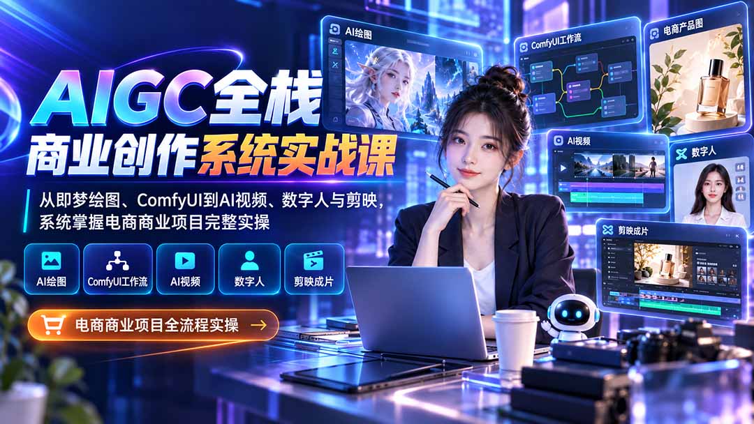 AIGC全栈商业创作系统实战课：从即梦绘图、ComfyUI到AI视频、数字人与剪映，系统掌握电商商业项目完整实操-985网创