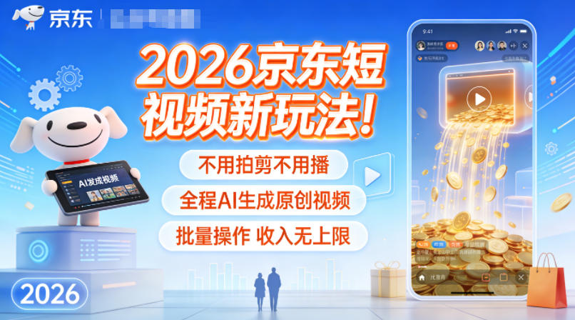 2026京东短视频新玩法！不用拍剪不用播，全程AI生成原创视频，批量操作收入无上限-985网创