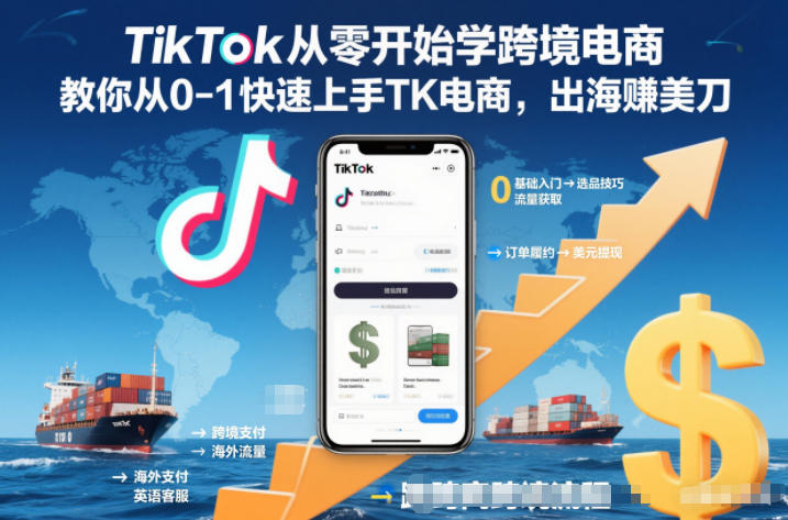 TikTok从零开始学跨境电商，教你从0-1快速上手TK电商，出海賺美刀-985网创