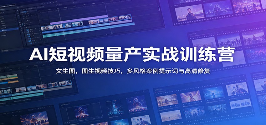 AI短视频量产实战训练营：文生图，图生视频技巧，多风格案例提示词与高清修复-985网创
