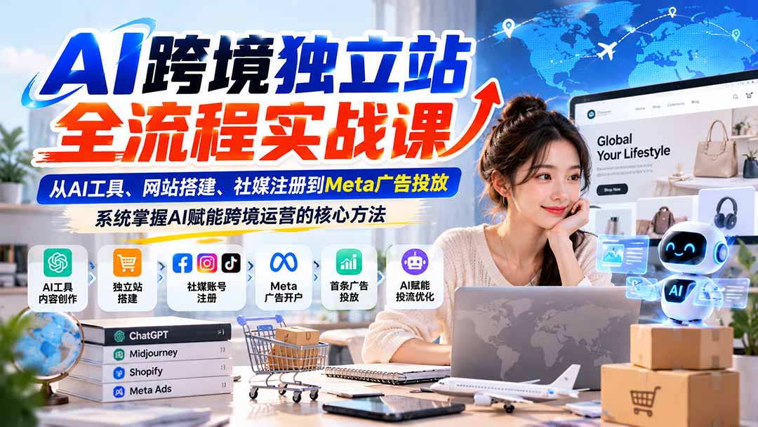 AI跨境独立站全流程实战课：从AI工具、网站搭建、社媒注册到Meta广告投放，系统掌握AI赋能跨境运营的核心方法-985网创